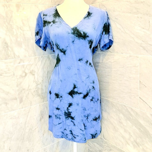 Anthropologie Cloth & Stone Womens Dress Small Liv Tie Front Mini Tie Dye - Picture 1 of 7